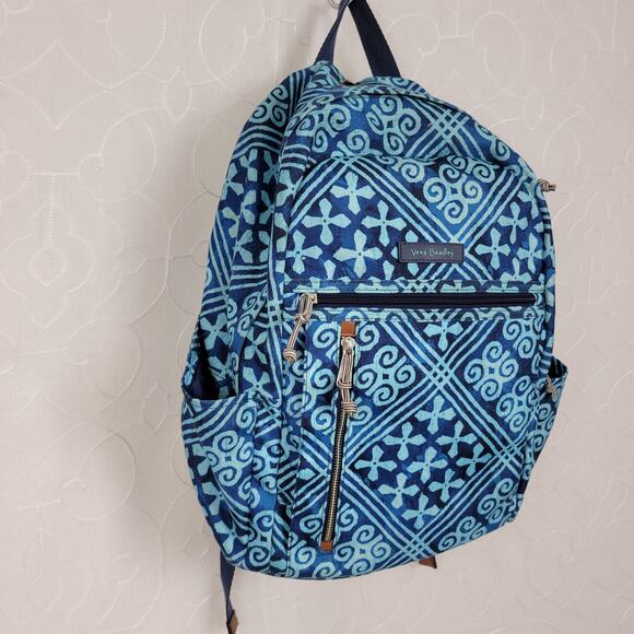 Vera Bradley Lighten Up Grand Cuban Tiles Womens Backpack Blue Laptop Bag - Picture 11 of 14